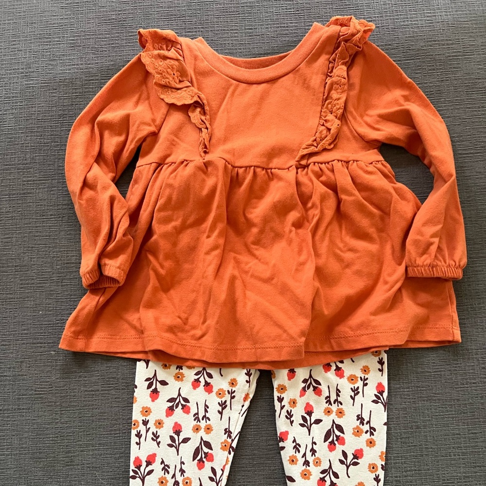 Cat & Jack Orange Ruffle Top and Floral Leggings Set